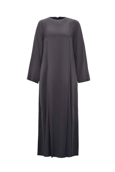 T26K-4001 Rahat Kesim Düz Renk Cupro Elbise DARK GREY - 1