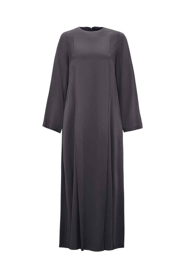 T26K-4001 Rahat Kesim Düz Renk Cupro Elbise DARK GREY - 1