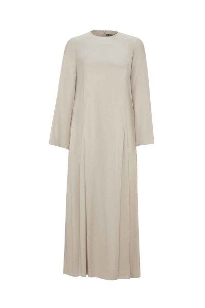 T26K-4001 Rahat Kesim Düz Renk Cupro Elbise STONE - MISS DALIDA