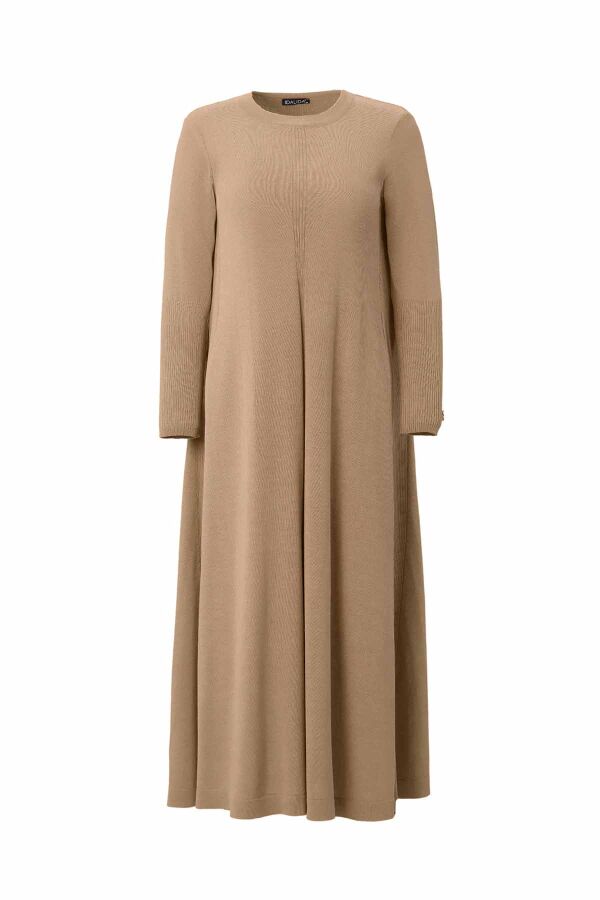 T26K-4009 Düz Renk Rahat Kesim Triko Elbise DORY-CAMEL - 1