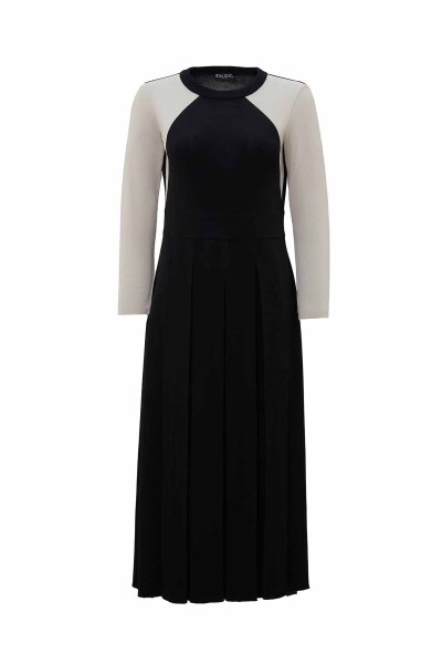 T26K-4011 Renkli Kollu Plise Detaylı Elbise BLACK 