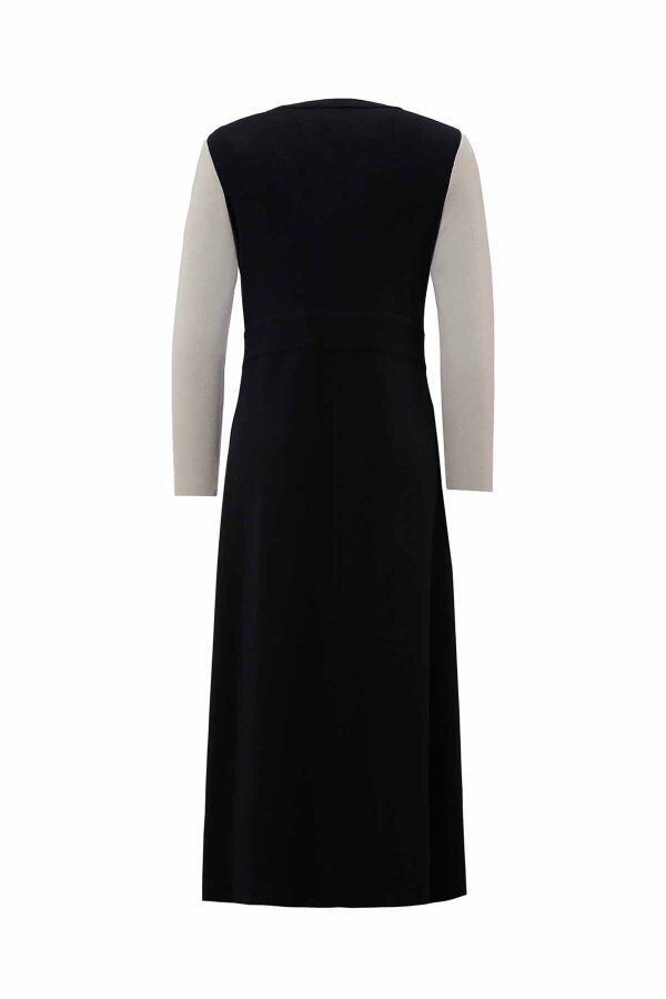 T26K-4011 Renkli Kollu Plise Detaylı Elbise BLACK - 2
