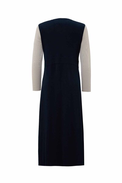 T26K-4011 Renkli Kollu Plise Detaylı Elbise OASI-DARK NAVY - 2