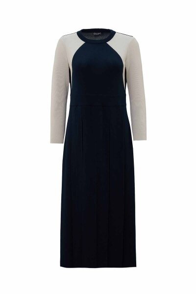 T26K-4011 Renkli Kollu Plise Detaylı Elbise OASI-DARK NAVY 