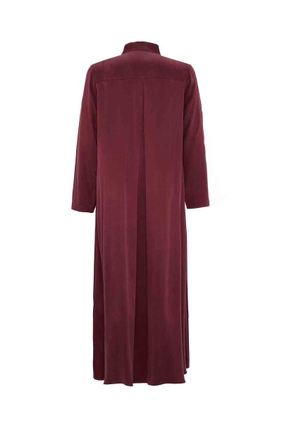 T26K-4019 V Yaka Cupro Düğme Detalı Elbise PLUM - MISS DALIDA (1)