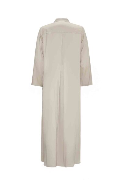 T26K-4019 V Yaka Cupro Düğme Detalı Elbise STONE - 2