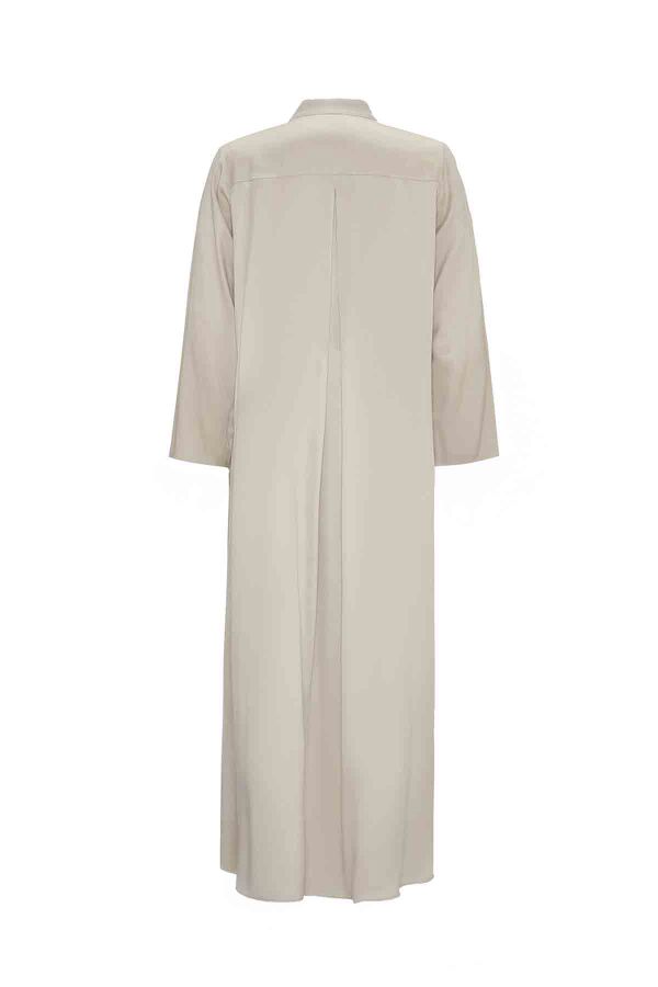 T26K-4019 V Yaka Cupro Düğme Detalı Elbise STONE - 2