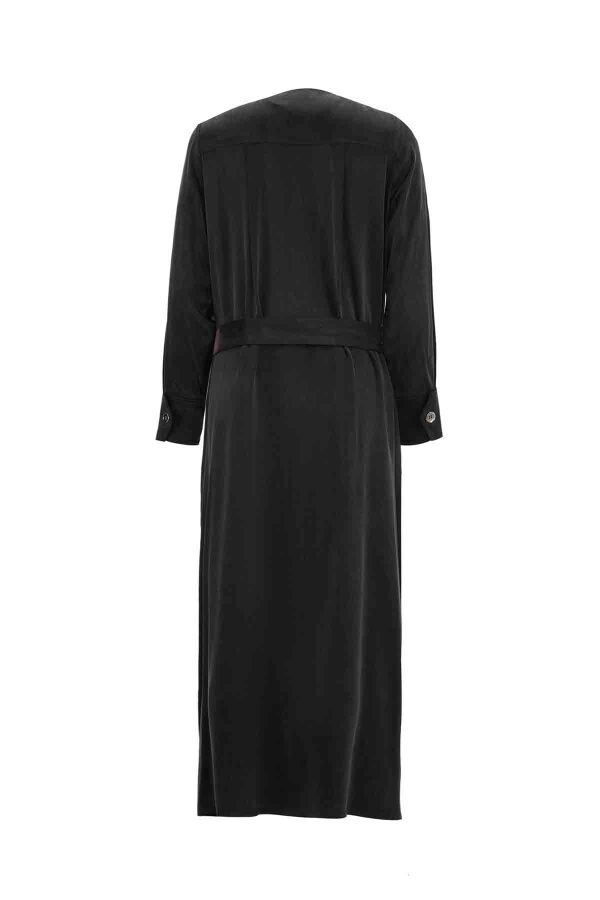 T26K-4020 Düğme Detaylı Düz Renk Elbise BLACK - 2