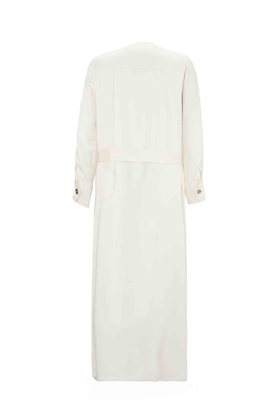 T26K-4020 Düğme Detaylı Düz Renk Elbise EKRU - 2