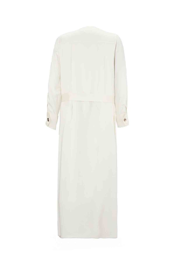 T26K-4020 Düğme Detaylı Düz Renk Elbise EKRU - 2