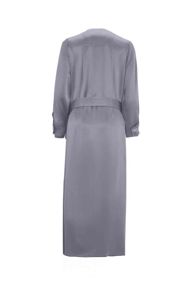 T26K-4020 Düğme Detaylı Düz Renk Elbise LIGHT GREY - 2