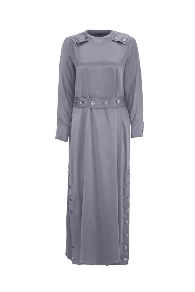 T26K-4020 Düğme Detaylı Düz Renk Elbise LIGHT GREY - 1