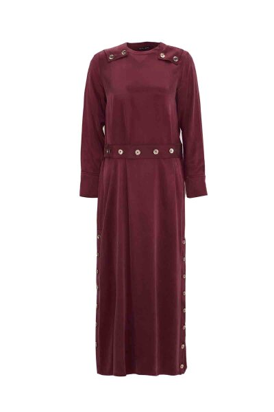 Solid Color Dress with Button Detail - 1