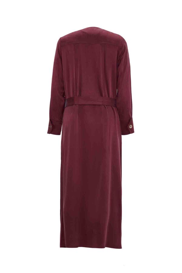 T26K-4020 Düğme Detaylı Düz Renk Elbise PLUM - 2