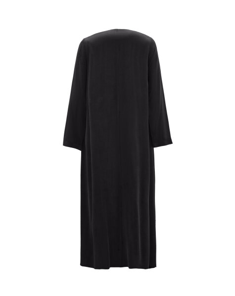 T26K-4021 Kalın V Yaka Düz Renk Elbise DARK GREY - 2