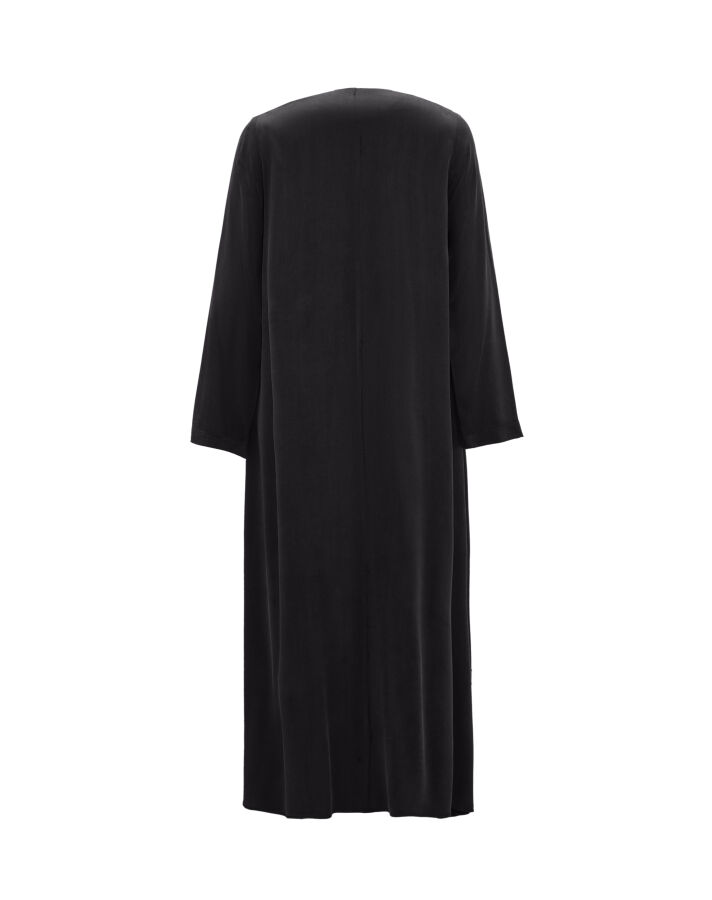 T26K-4021 Kalın V Yaka Düz Renk Elbise DARK GREY - 2