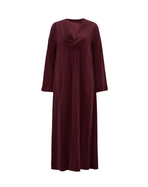 T26K-4021 Kalın V Yaka Düz Renk Elbise PLUM - 1
