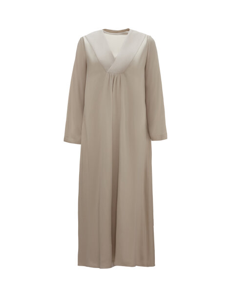 T26K-4021 Kalın V Yaka Düz Renk Elbise STONE 