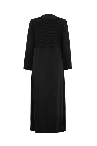 T26K-4026 Önü Nervürlü Şık Elbise BLACK - 2