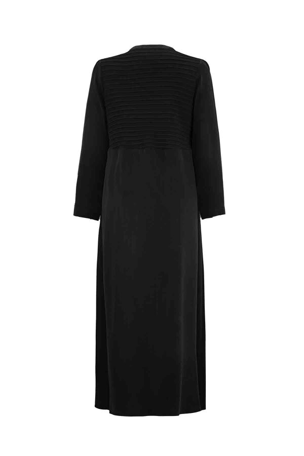 T26K-4026 Önü Nervürlü Şık Elbise BLACK - 2