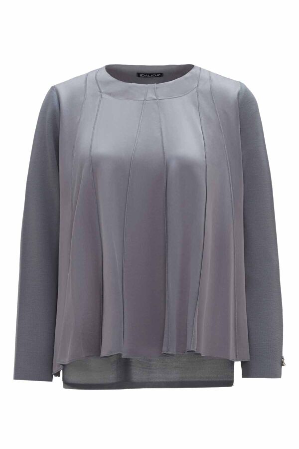 T26K-6003 Dikiş Teknikli Düz Renk Tunik LIGHT GREY - 1