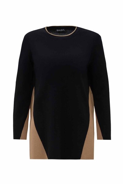 T26K-6005 Yanları Renkli Triko Tunik BLACK-GOLD - 3
