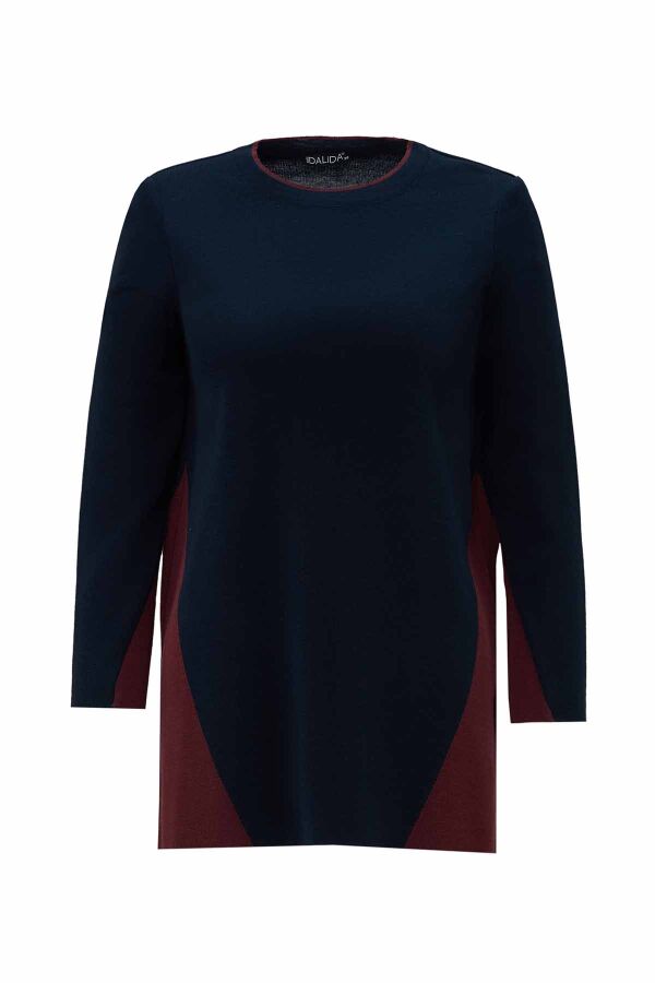 T26K-6005 Yanları Renkli Triko Tunik OASI-DARK NAVY - 1