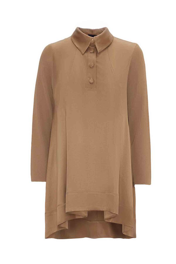 T26K-6007 Gömlek Yaka Triko-Cupro Tunik GOLD - 1