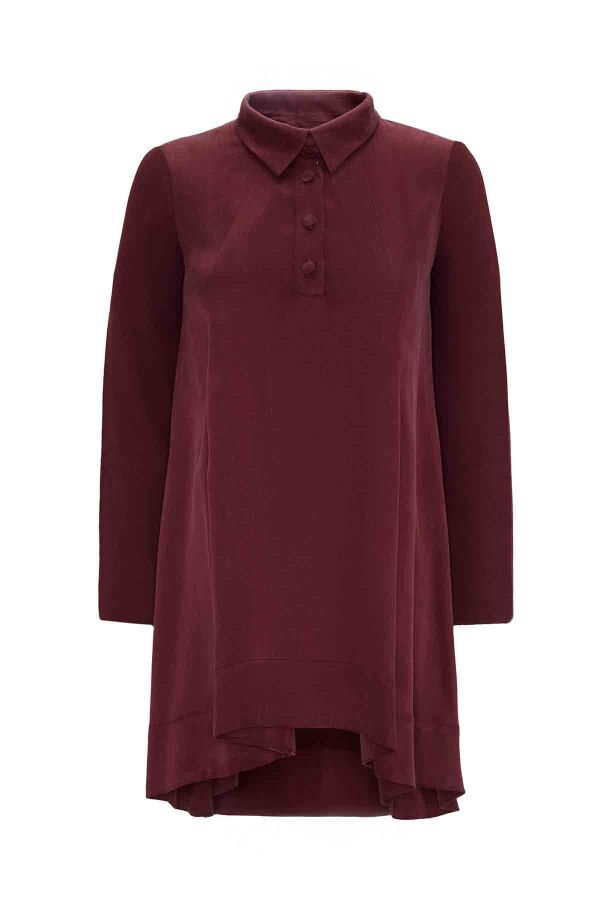 T26K-6007 Gömlek Yaka Triko-Cupro Tunik PLUM - 1