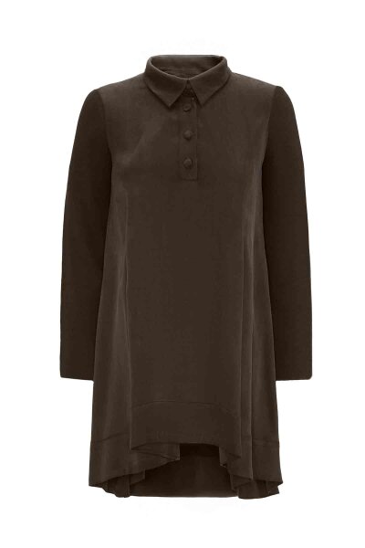 T26K-6007 Gömlek Yaka Triko-Cupro Tunik TAUPE 
