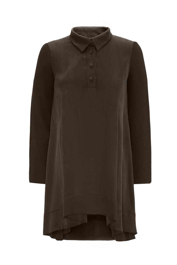 T26K-6007 Gömlek Yaka Triko-Cupro Tunik TAUPE - 1