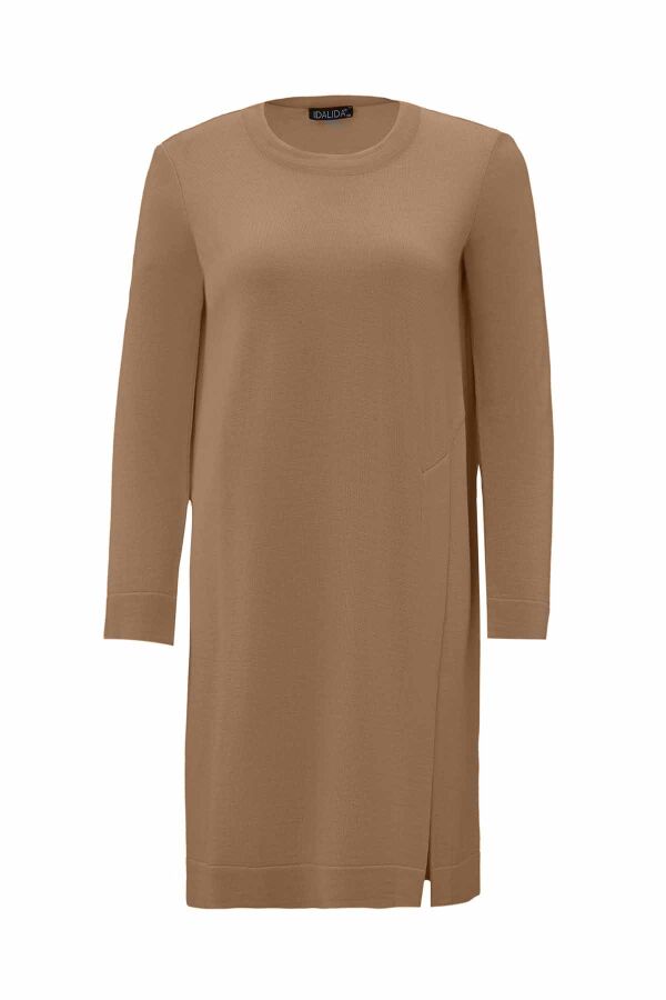T26K-6008 Yırtmaç Detaylı Triko Tunik DORY-CAMEL - 2