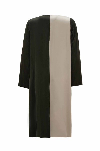 T26K-6011 Asimetrik Kesim İki Renk Uzun Tunik KHAKİ - MISS DALIDA (1)