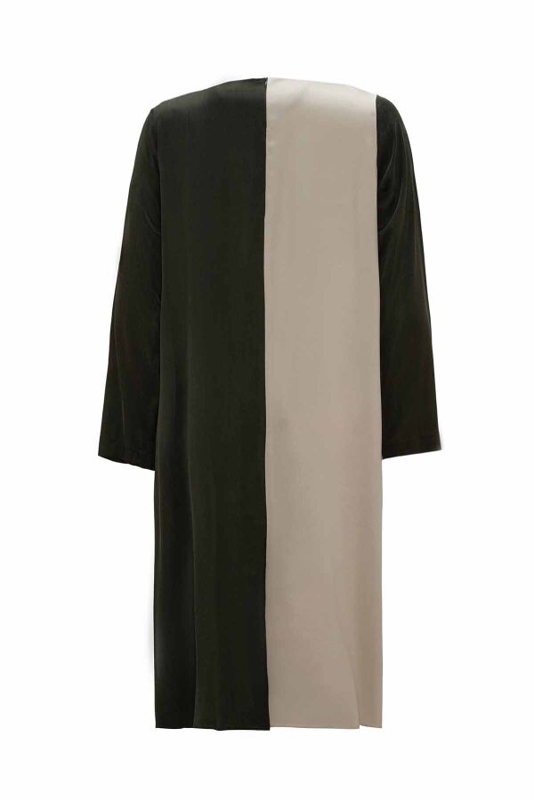 T26K-6011 Asimetrik Kesim İki Renk Uzun Tunik KHAKİ - 2