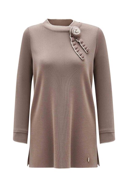 T26K-6013 Yaka ve Bilek Detaylı Triko Tunik CAPRI-MINK - 3