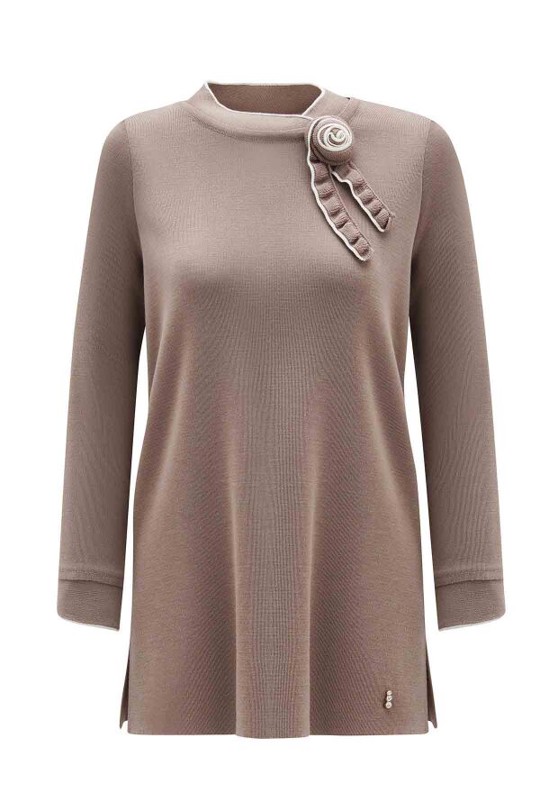 T26K-6013 Yaka ve Bilek Detaylı Triko Tunik CAPRI-MINK - 3