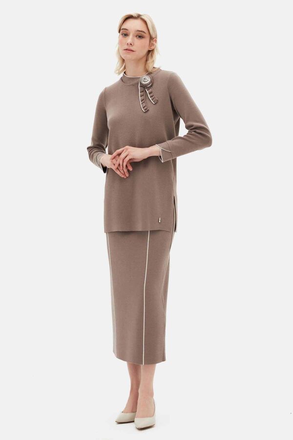 T26K-6013 Yaka ve Bilek Detaylı Triko Tunik CAPRI-MINK - 2