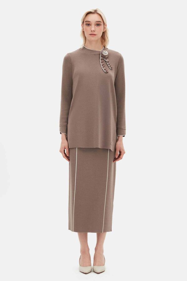 T26K-6013 Yaka ve Bilek Detaylı Triko Tunik CAPRI-MINK - 1