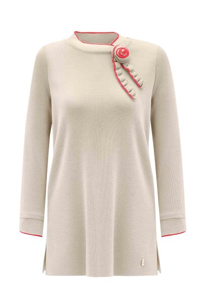 T26K-6013 Yaka ve Bilek Detaylı Triko Tunik ELSA-STONE 