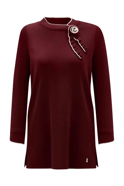 T26K-6013 Yaka ve Bilek Detaylı Triko Tunik TOGA-BORDO 
