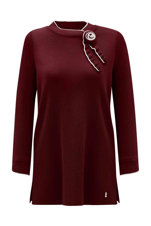 T26K-6013 Yaka ve Bilek Detaylı Triko Tunik TOGA-BORDO - 1