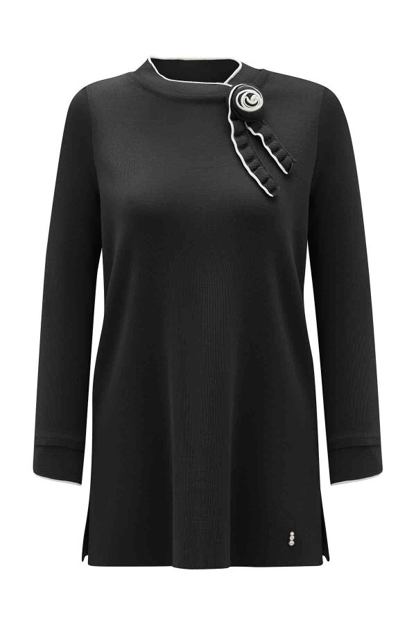 T26K-6013 Yaka ve Bilek Detaylı Triko Tunik VATE-DARK GREY - 1