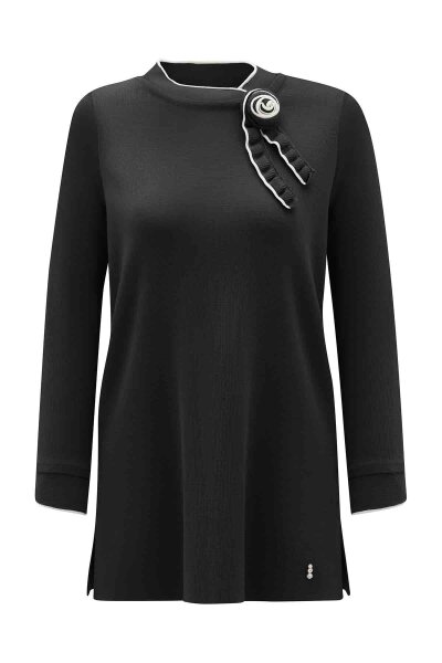 T26K-6013 Yaka ve Bilek Detaylı Triko Tunik VATE-DARK GREY 