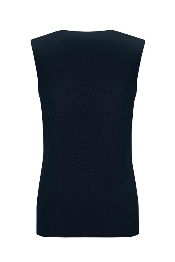 T26K-6014 Yaka Detaylı Kolsuz Triko Tunik BLACK - 2