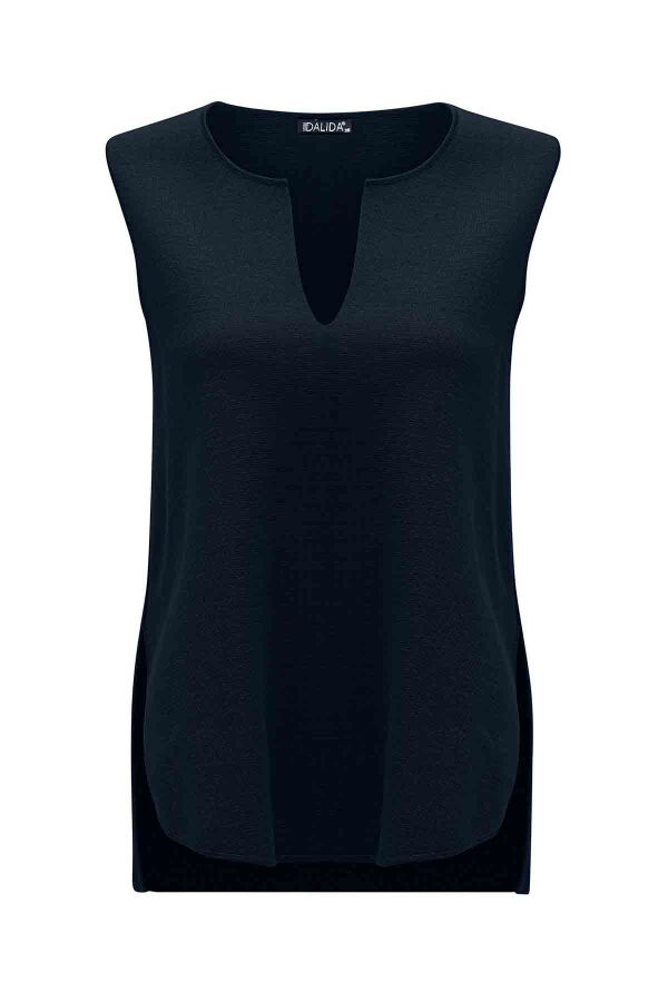T26K-6014 Yaka Detaylı Kolsuz Triko Tunik BLACK - 1