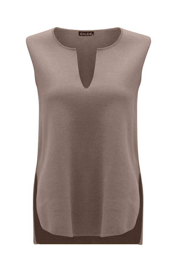 T26K-6014 Yaka Detaylı Kolsuz Triko Tunik CAPRI-MINK - 1