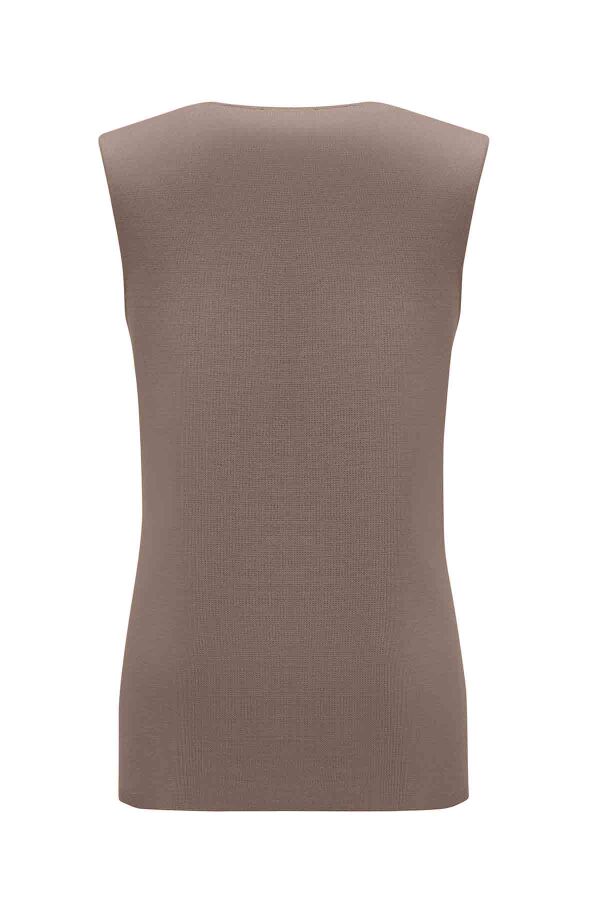 T26K-6014 Yaka Detaylı Kolsuz Triko Tunik CAPRI-MINK - 2