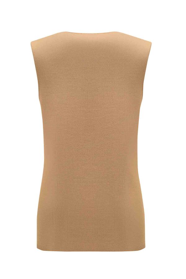 T26K-6014 Yaka Detaylı Kolsuz Triko Tunik DORY-CAMEL - 2