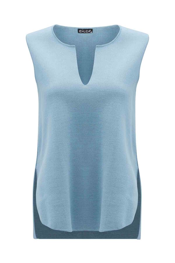 T26K-6014 Yaka Detaylı Kolsuz Triko Tunik NERVİ-BLUE - 1