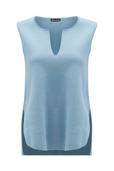 T26K-6014 Yaka Detaylı Kolsuz Triko Tunik NERVİ-BLUE 